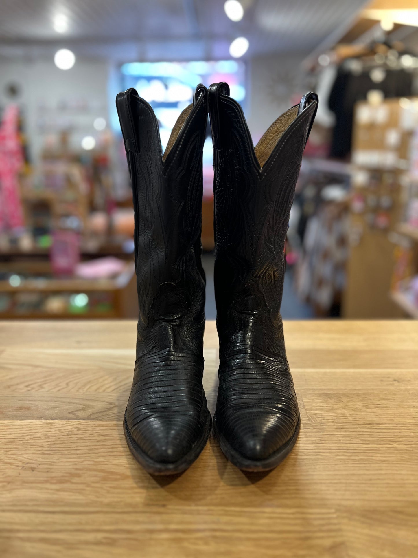VTG BLK Leather Cowboy Boots