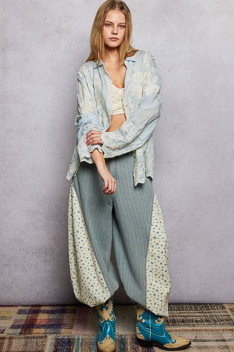 Long Sleeve Embroidered Scalloped Edge Top