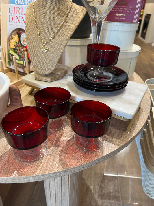 Set of 70’s shrimp cocktail cup & plates