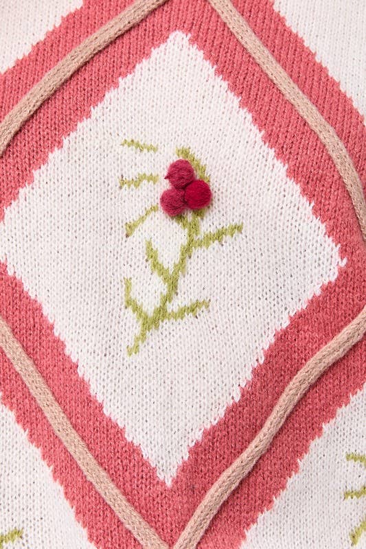 Crew Neck Floral Embroidered Oversized Sweater