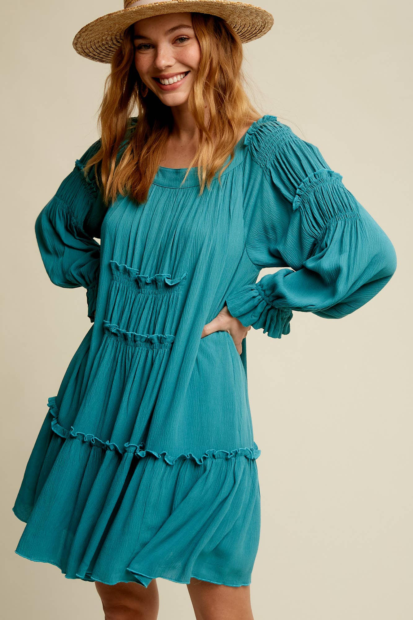 Smocked Tiered Long Sleeve Dress