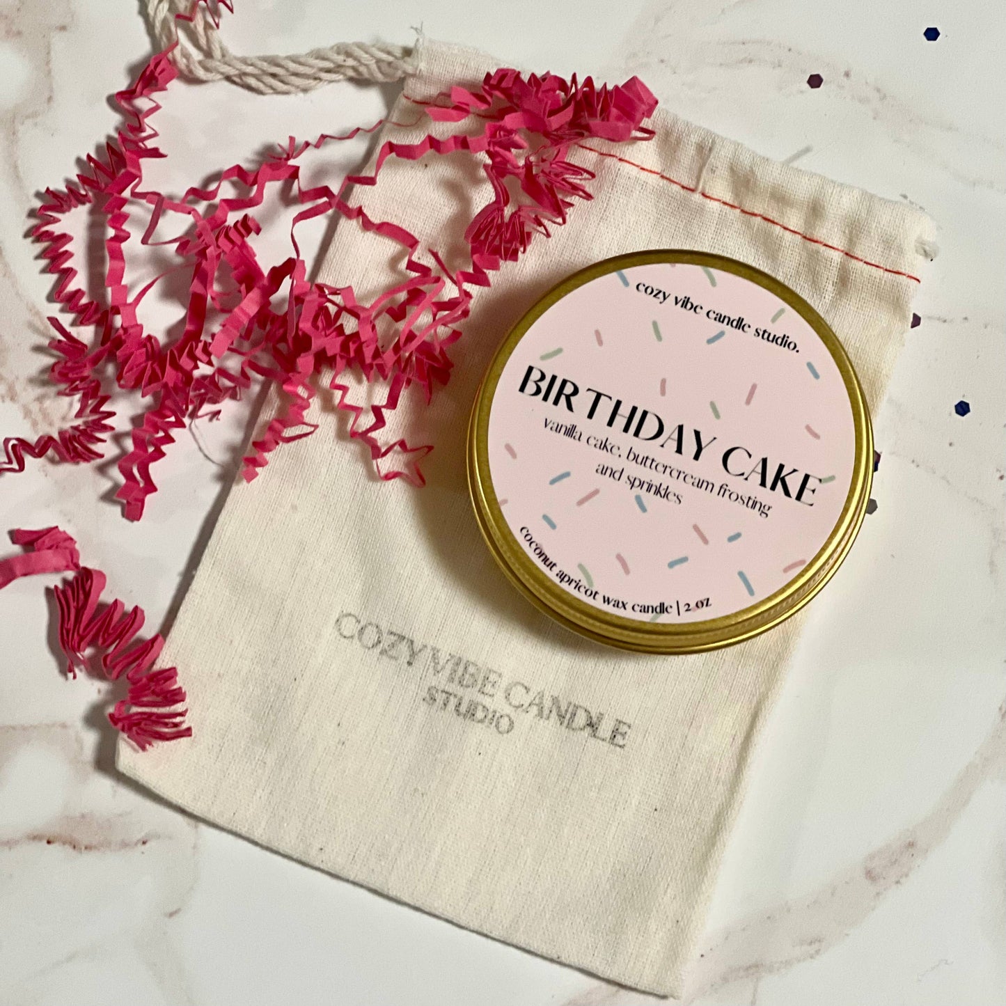 Mini Birthday Cake Candle | 2oz Gold Tin