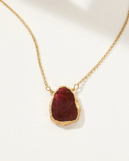 Genuine Stone Necklace Gold - Garnet