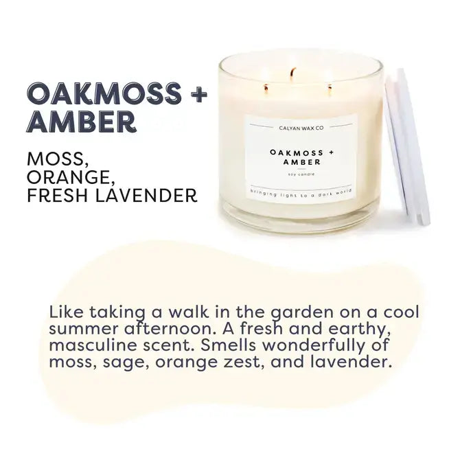 Oakmoss + Amber 3 Wick Candle