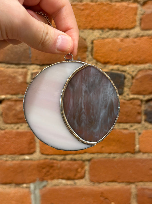 Pink/gray moon L stain glass