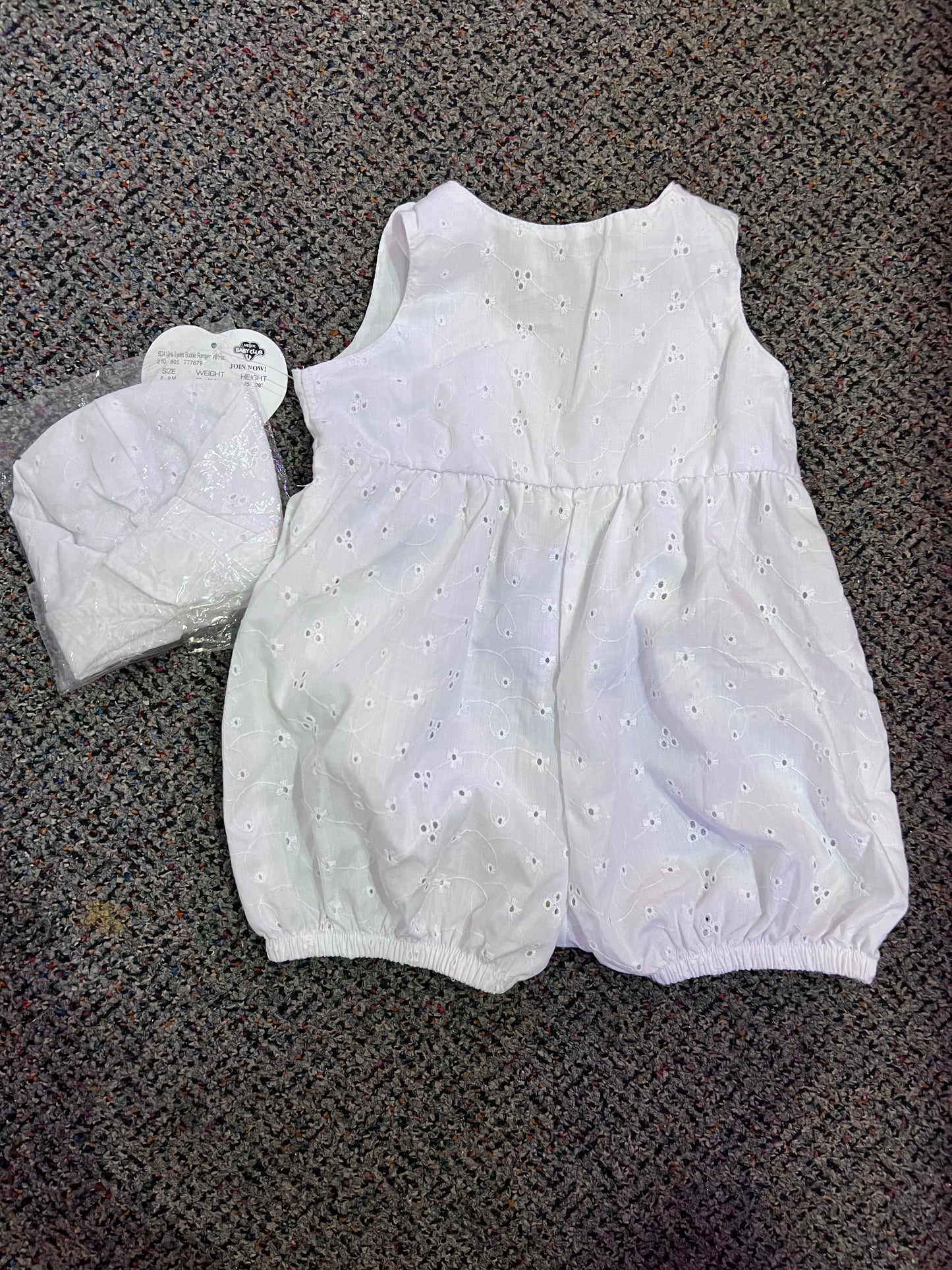 [URL] VTG White Floral Romper + Matching Hat NWT