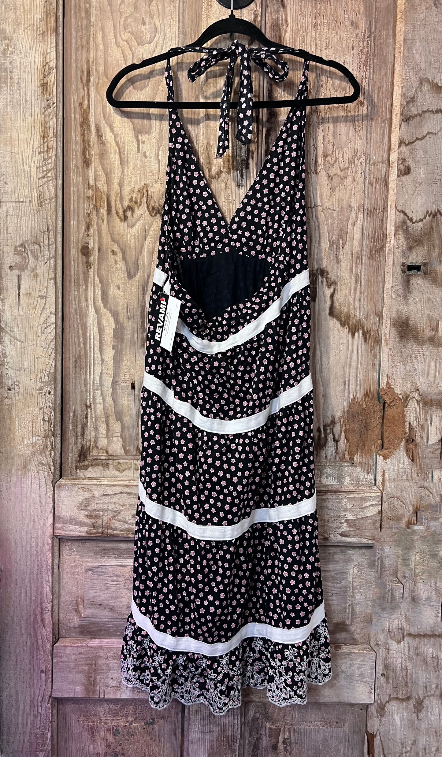 REVAMP Black Floral Halter Tie Dress