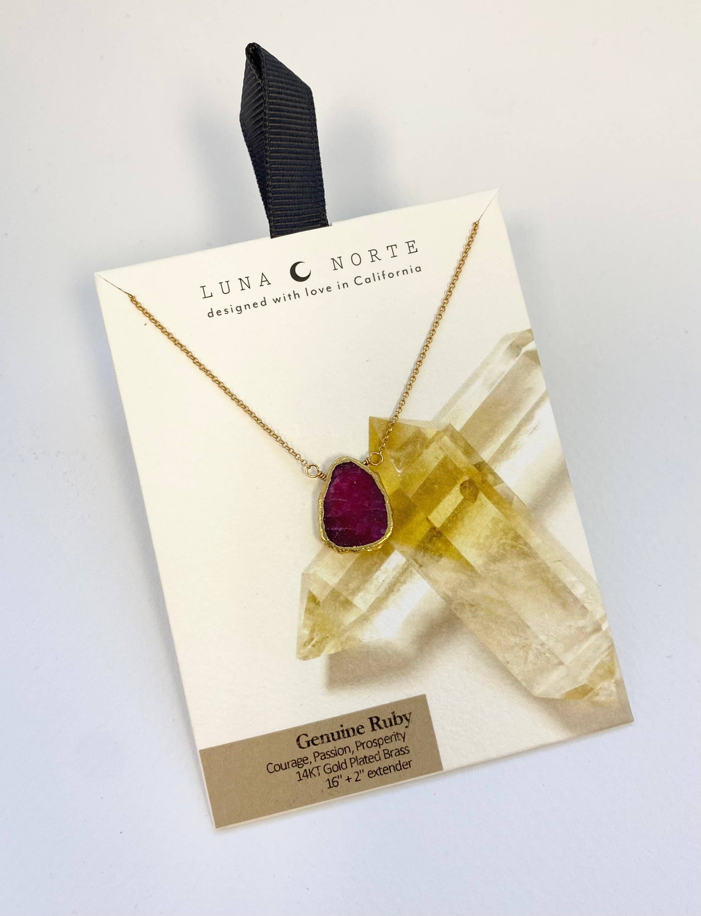 Genuine Stone Necklace Gold - Ruby