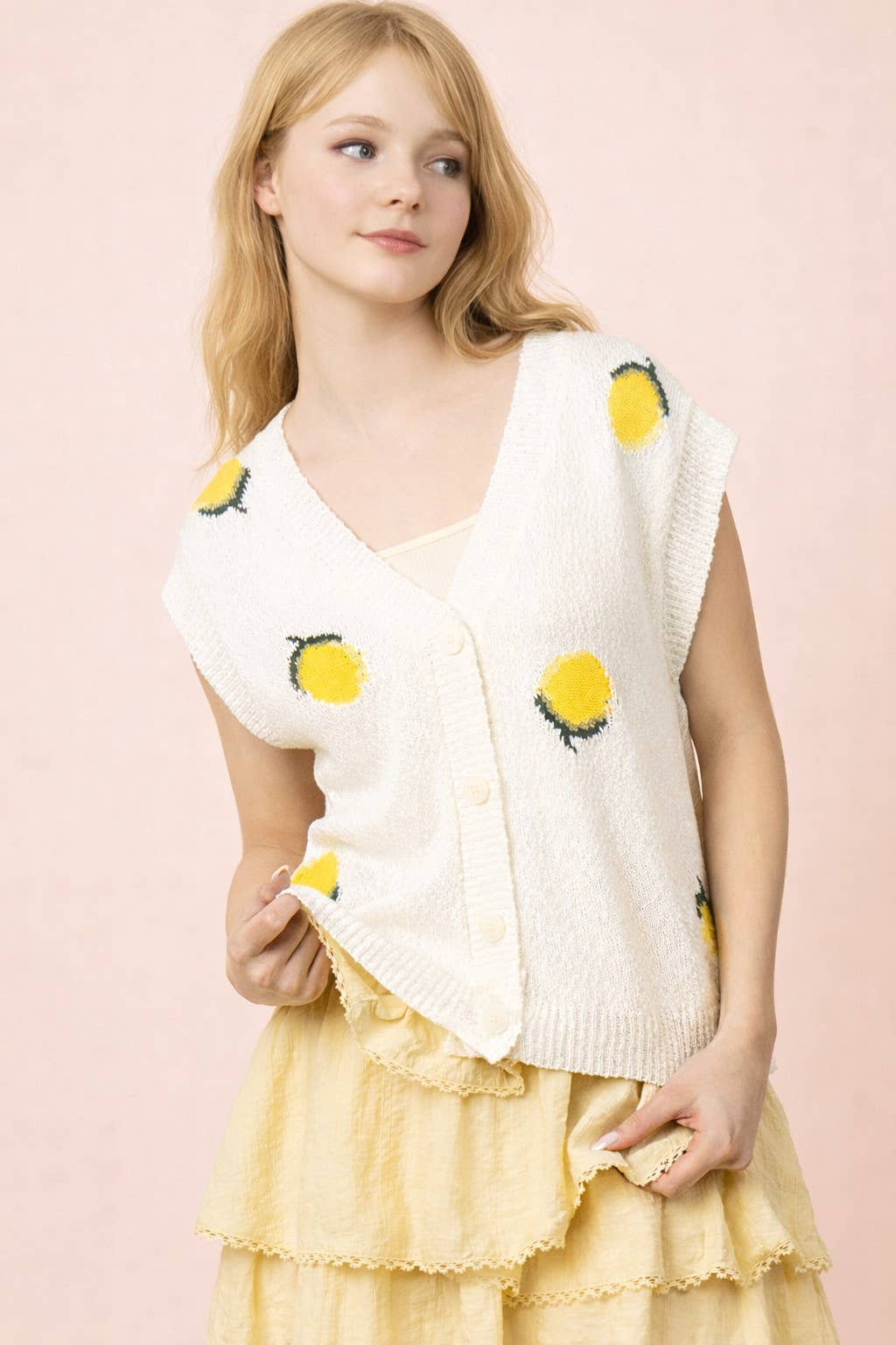 Lemon Button Down Sweater Vest