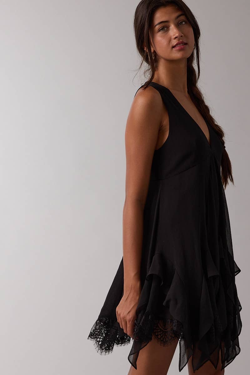 HIGH-LOW DOWN MINI DRESS