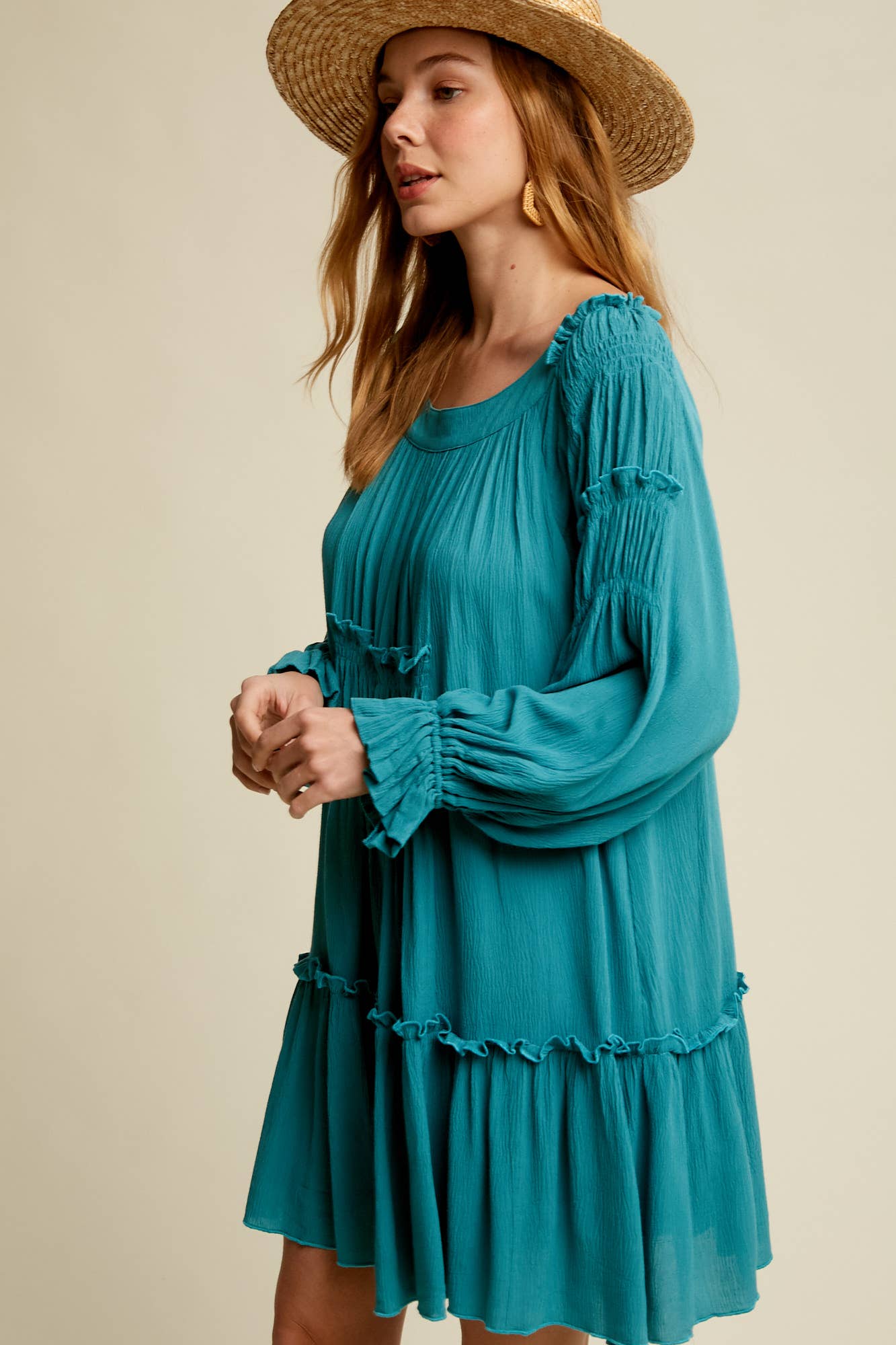 Smocked Tiered Long Sleeve Dress