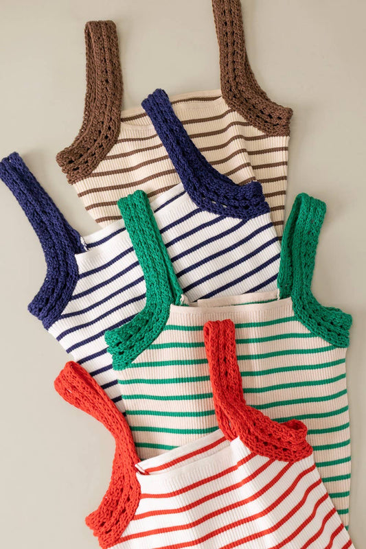 Crochet Sleeve Striped Tank Top