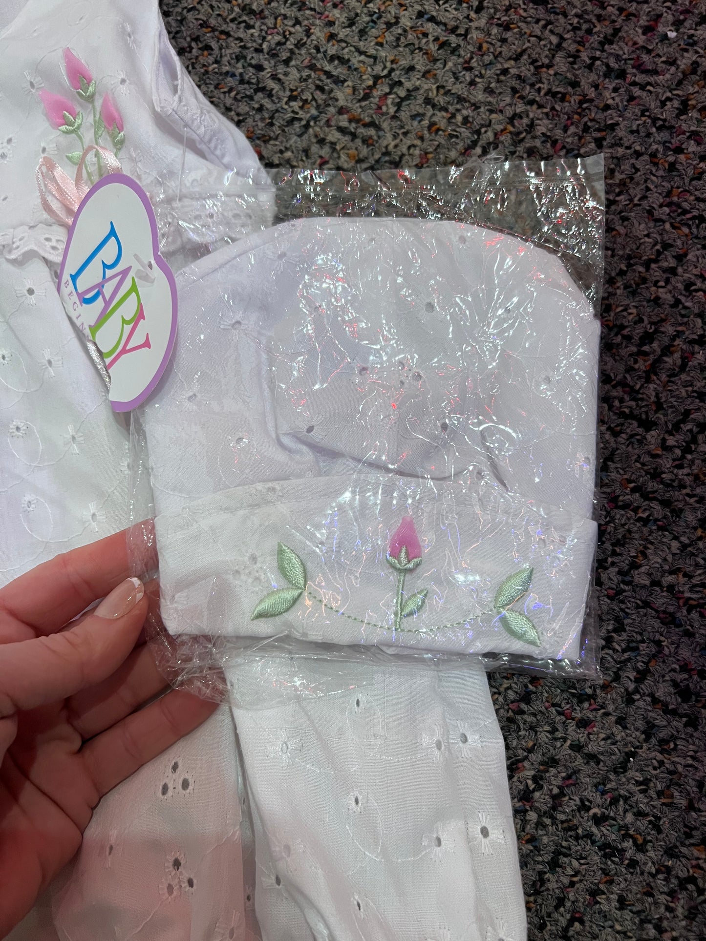 [URL] VTG White Floral Romper + Matching Hat NWT