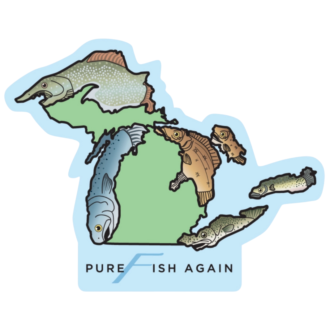 Pure Fish Again Michigan Parody Sticker, 3" x 2.4"