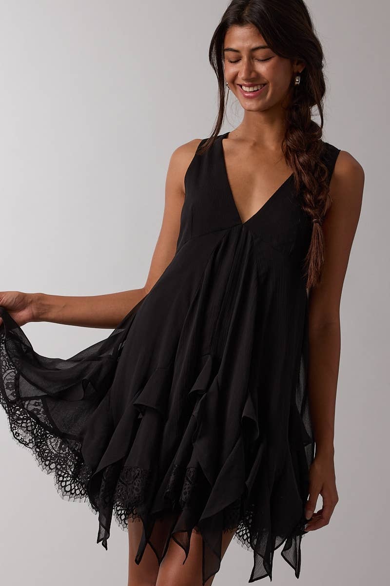 HIGH-LOW DOWN MINI DRESS