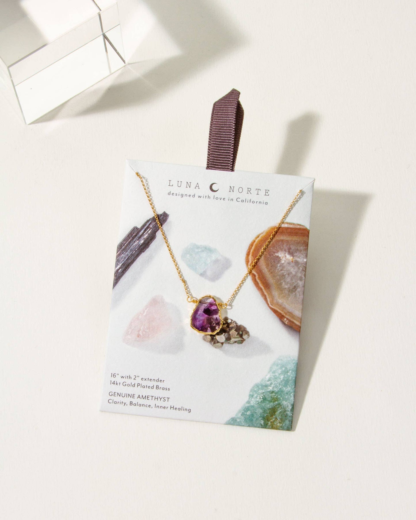 Genuine Stone Necklace Gold- Amethyst