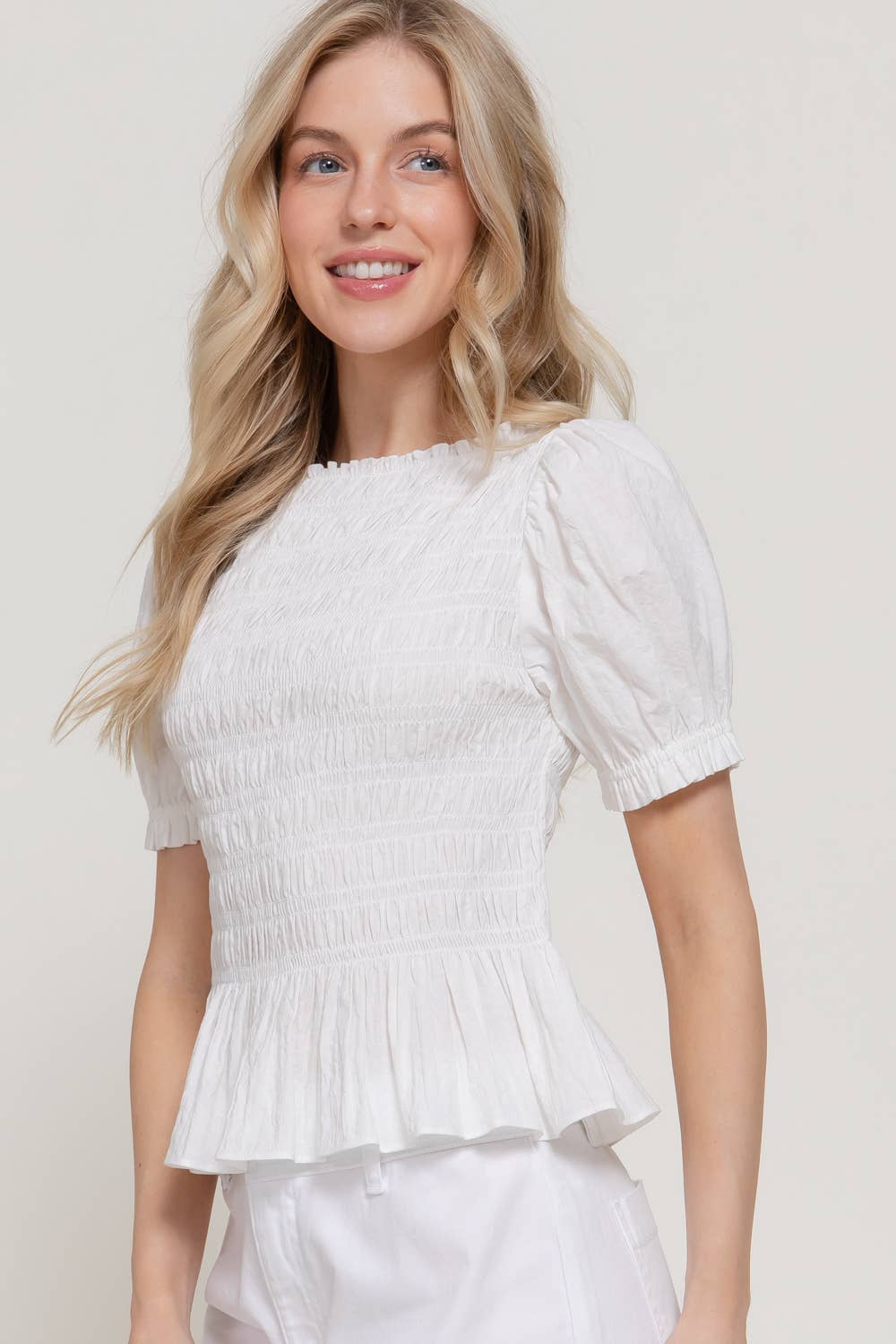 Puff Sleeve Smocked Woven Top