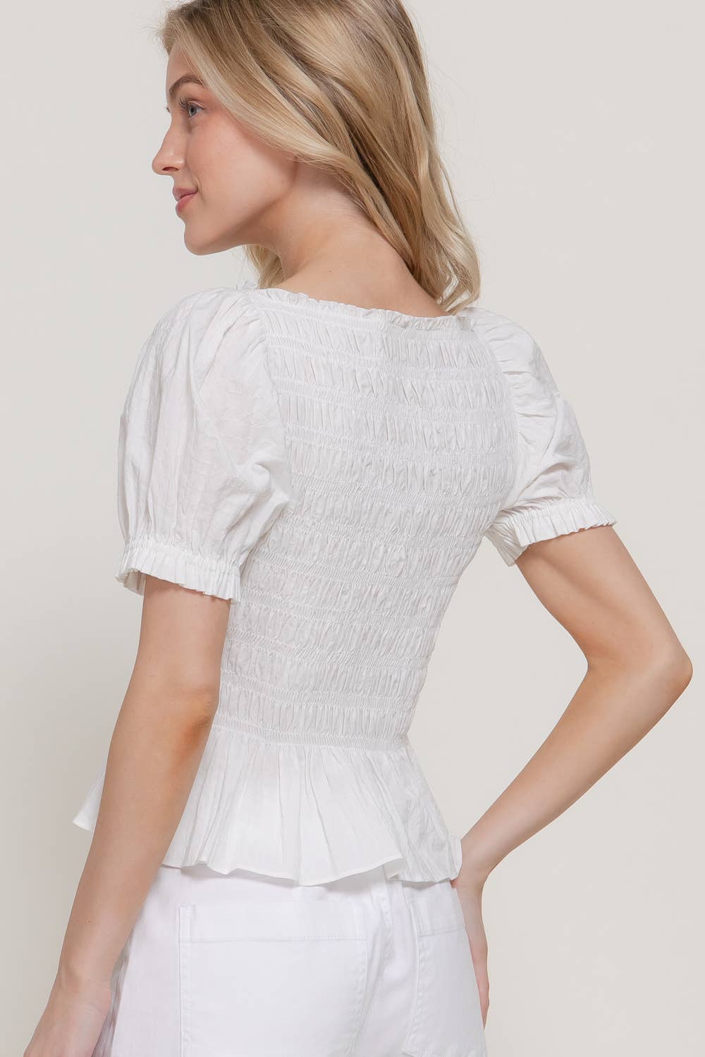 Puff Sleeve Smocked Woven Top