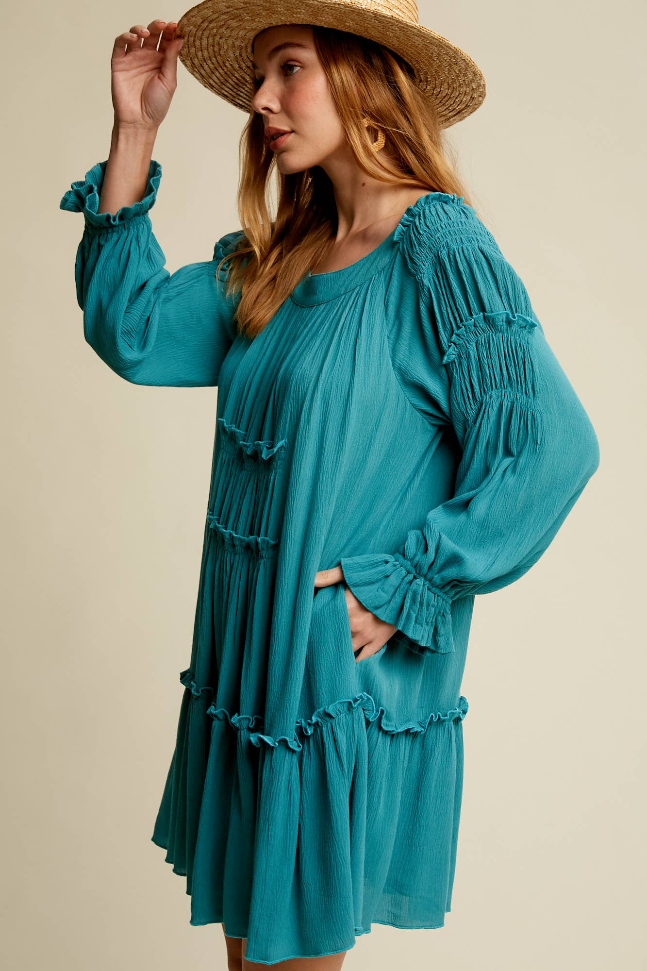 Smocked Tiered Long Sleeve Dress