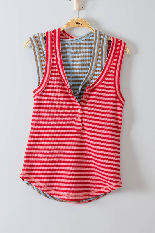Striped Button Down Knit Tank Top