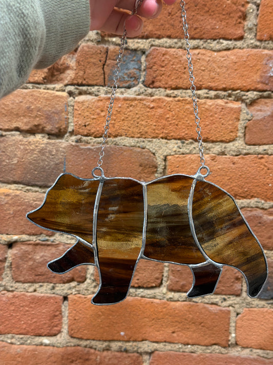 Brown bear stained glass