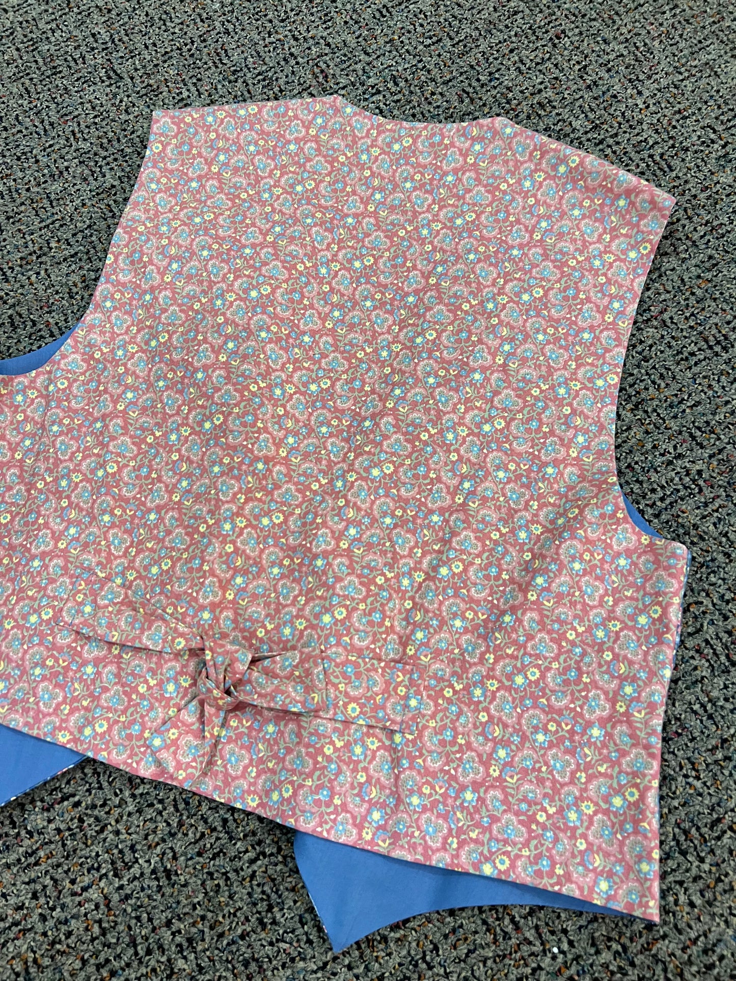 70's Handmade Blue Floral Patterned Vest