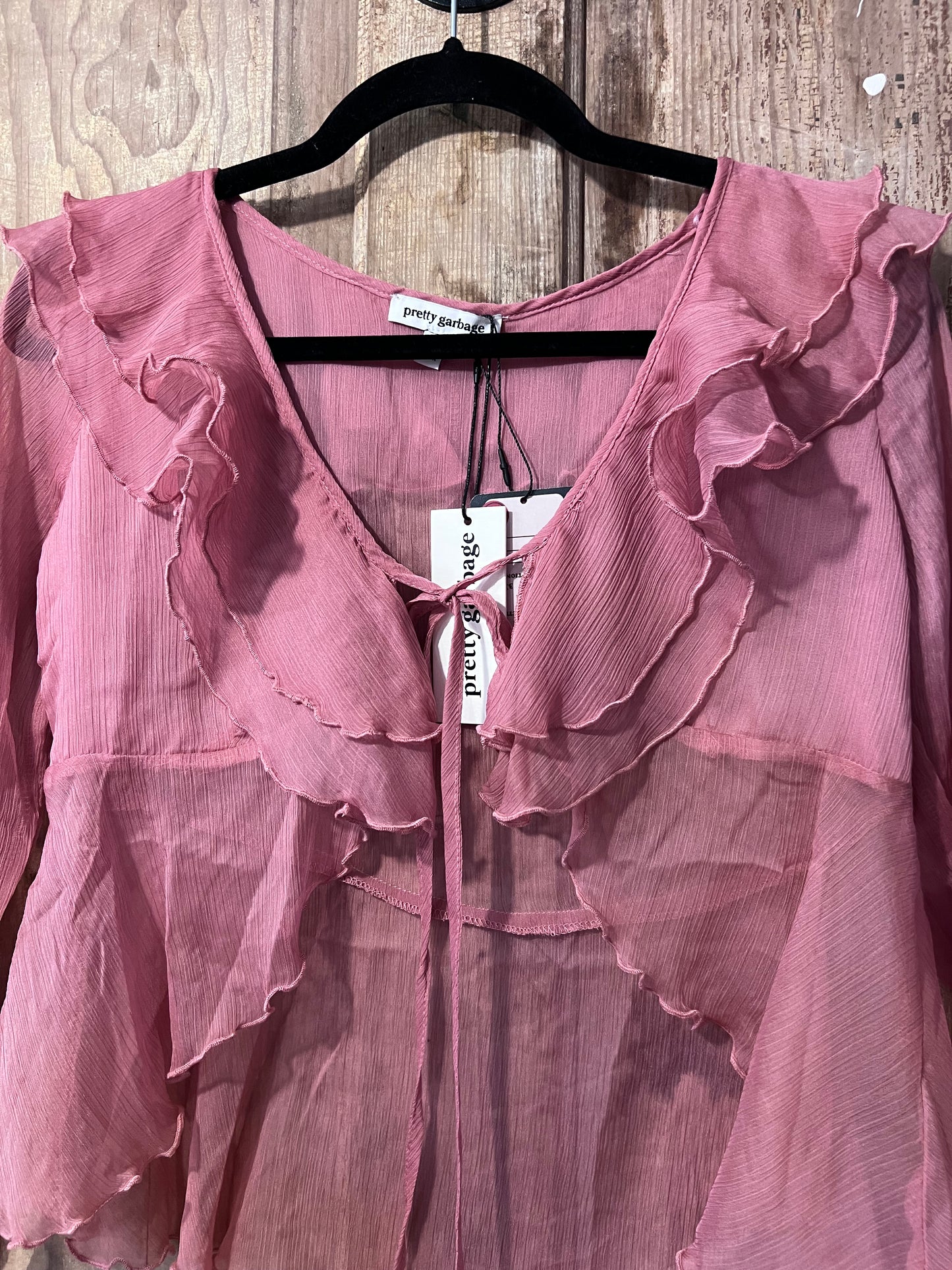 Pretty Garbage Pink Flowy Front Tie Blouse