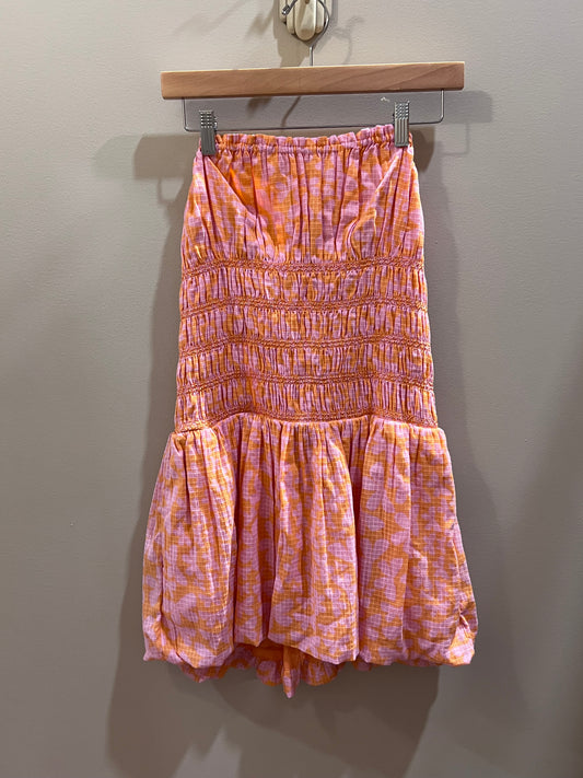 Strapless Pink + Orange Bow Dress