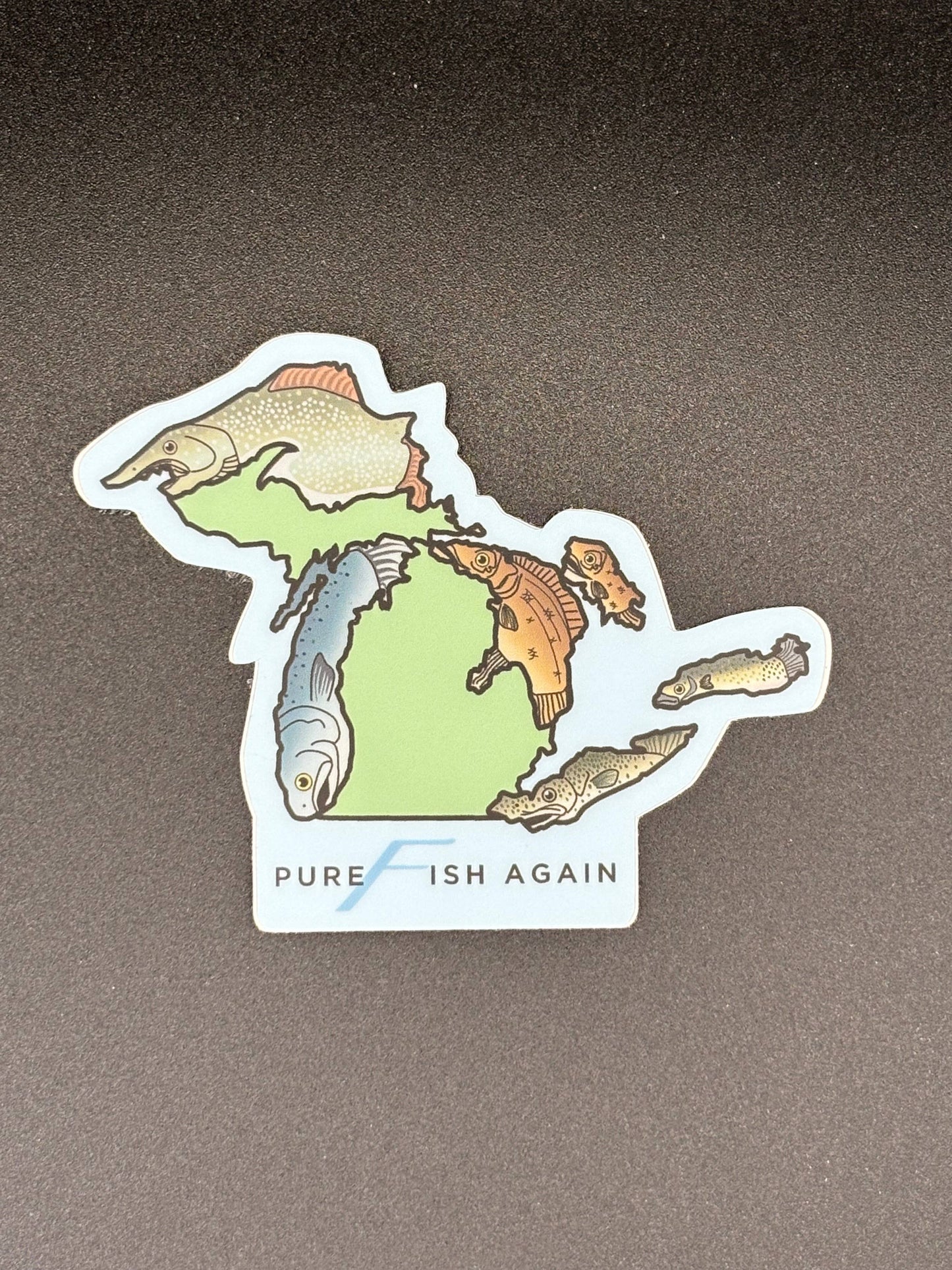 Pure Fish Again Michigan Parody Sticker, 3" x 2.4"