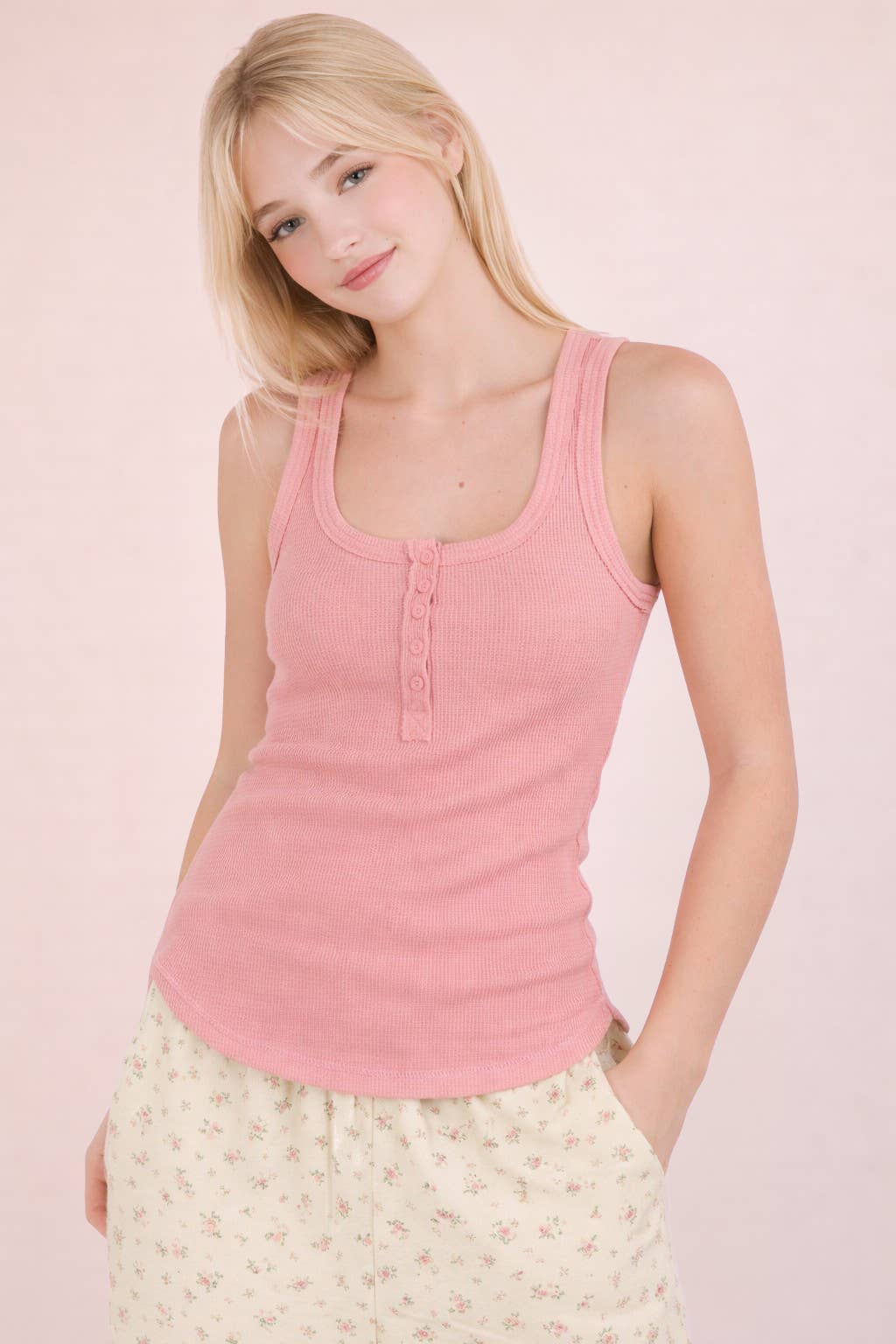 Striped Button Down Knit Tank Top