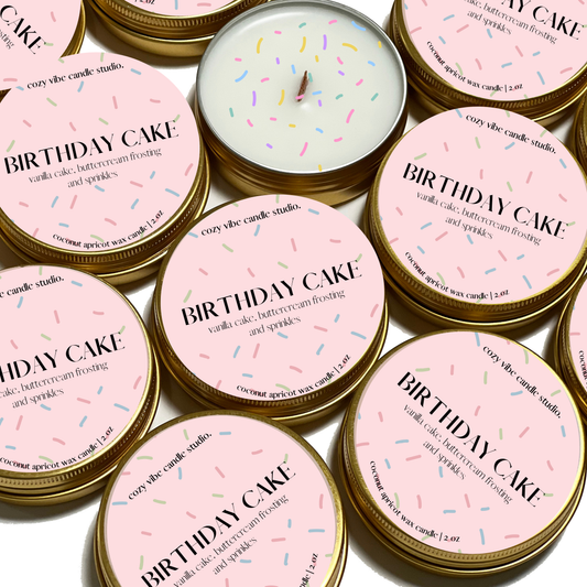 Mini Birthday Cake Candle | 2oz Gold Tin