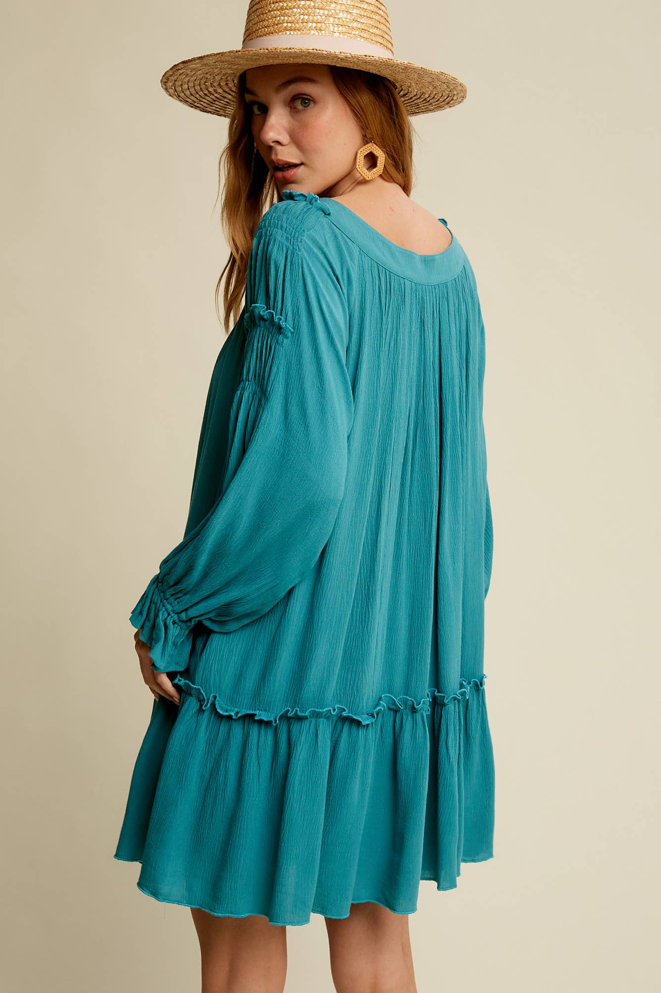 Smocked Tiered Long Sleeve Dress