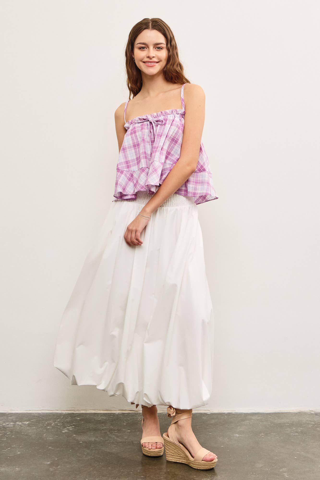 Smocked Bubble Hem Maxi Skirt