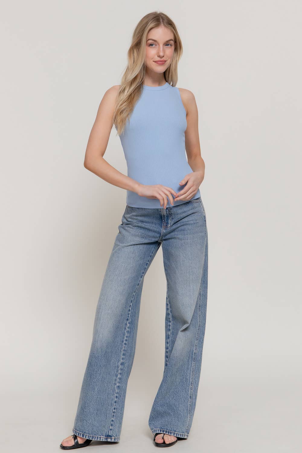 Sleeveless Crew Neck Rib Knit Top