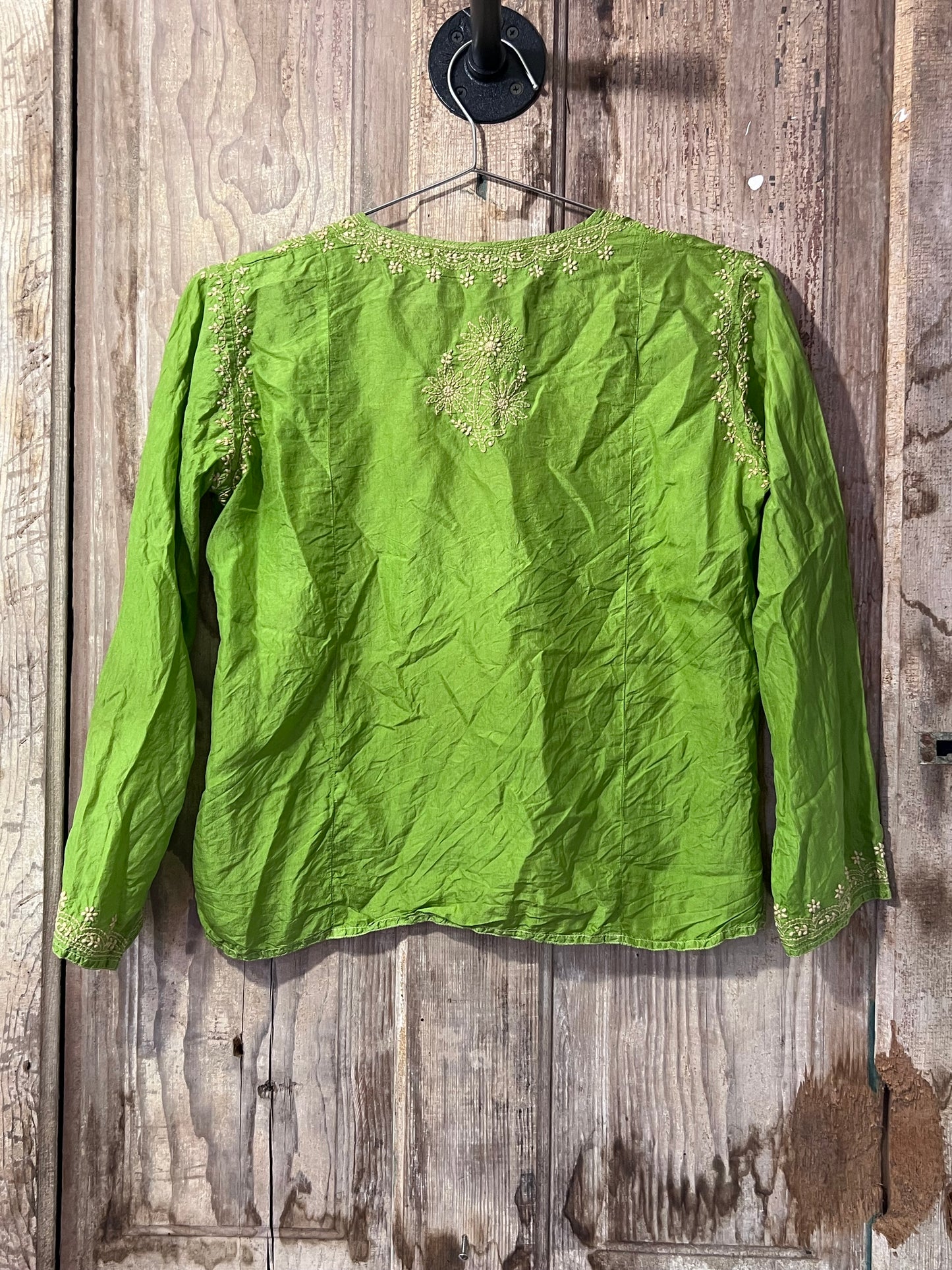 Joshi Green + Gold Embroidered Blouse