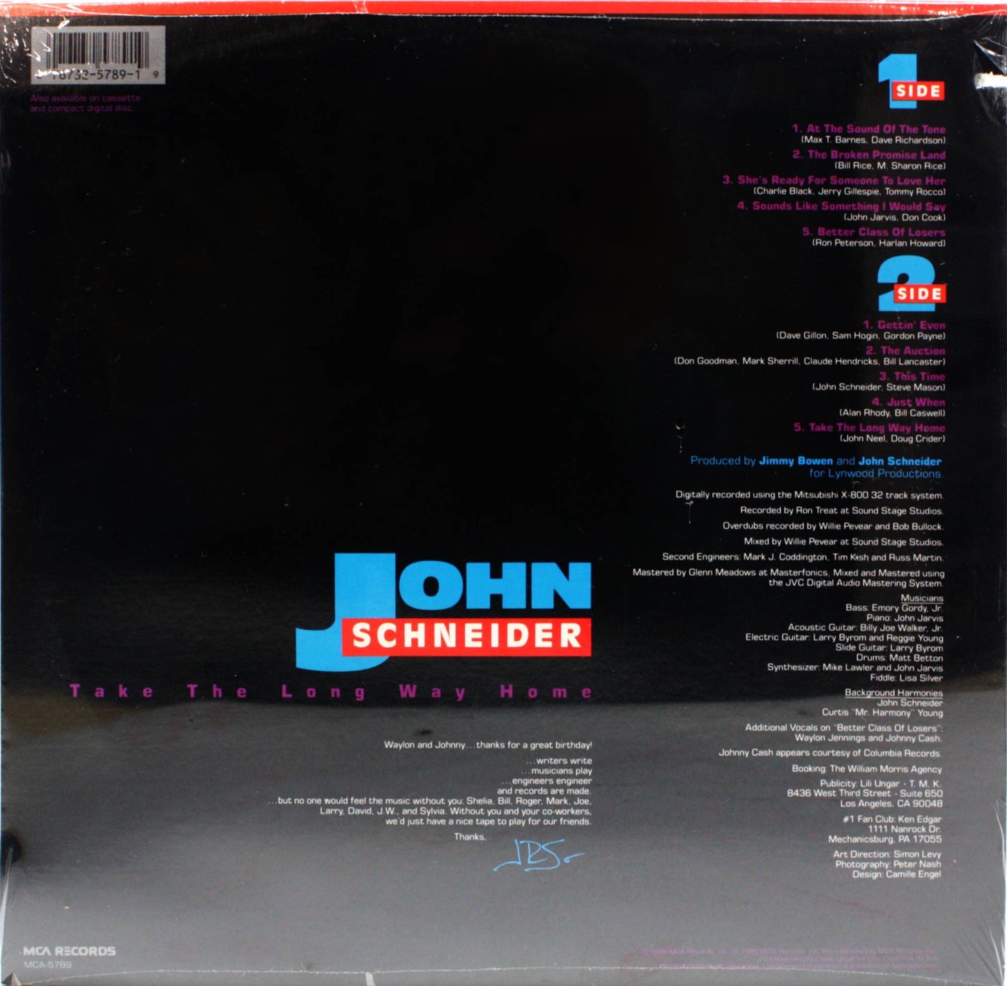 12" Vinyl LP Record - John Schneider - Long Way Home Country