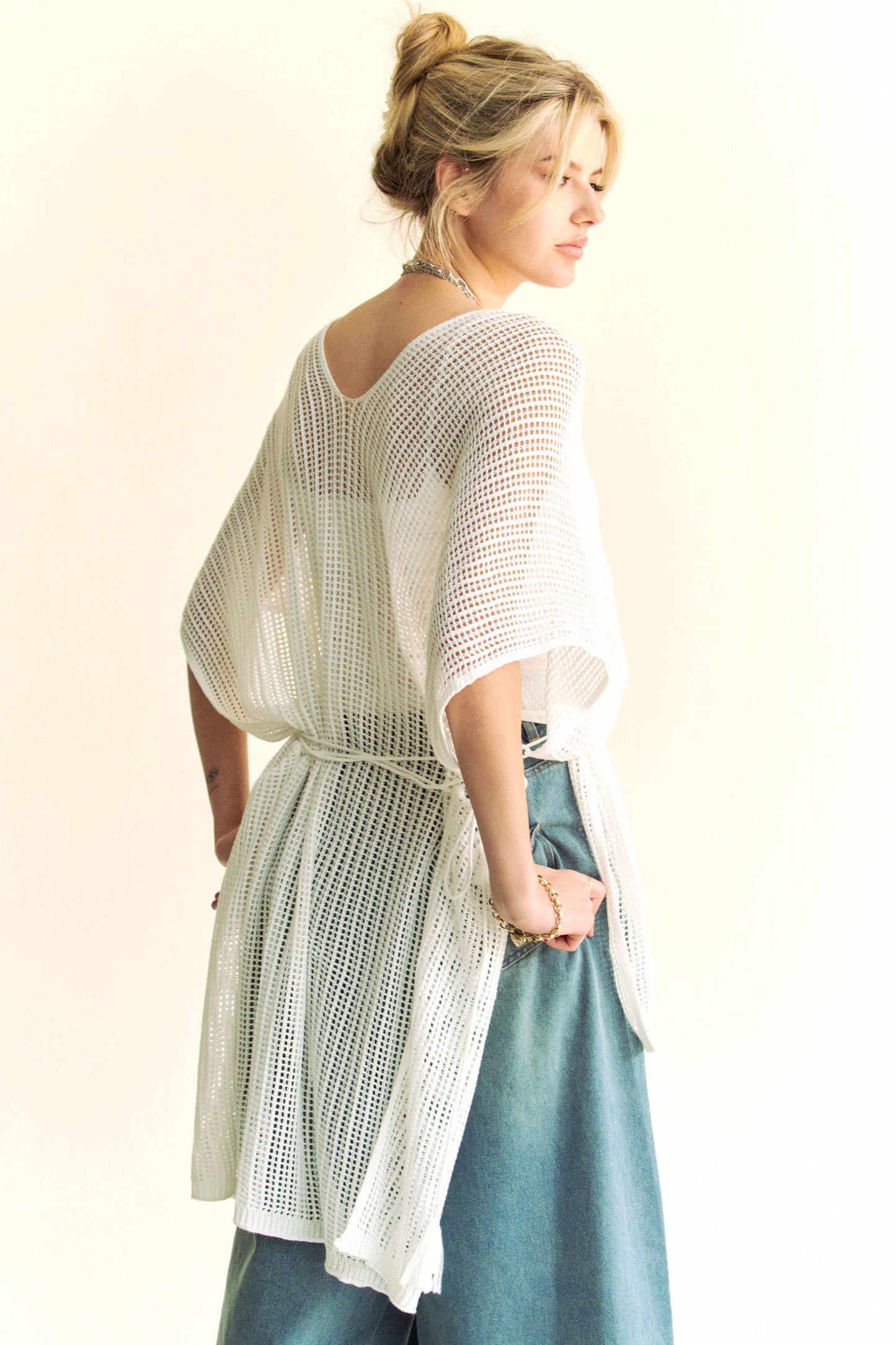 CROCHET FRONT BELTED TOP