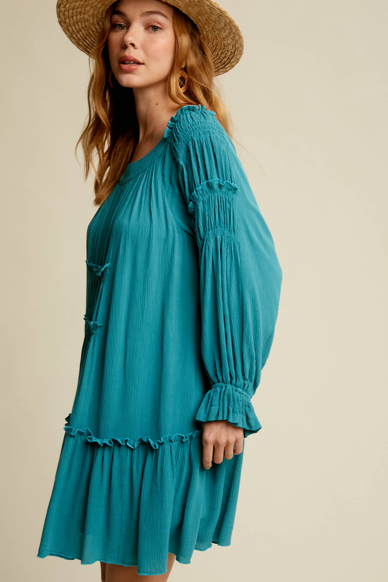 Smocked Tiered Long Sleeve Dress