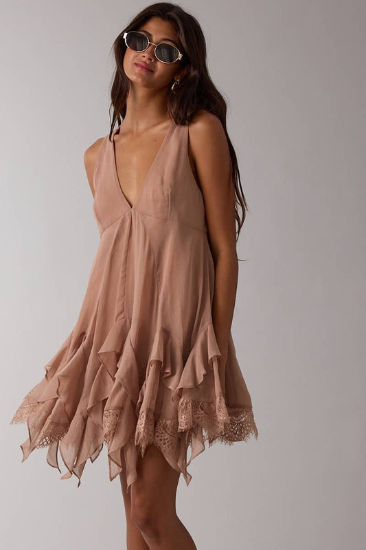 HIGH-LOW DOWN MINI DRESS