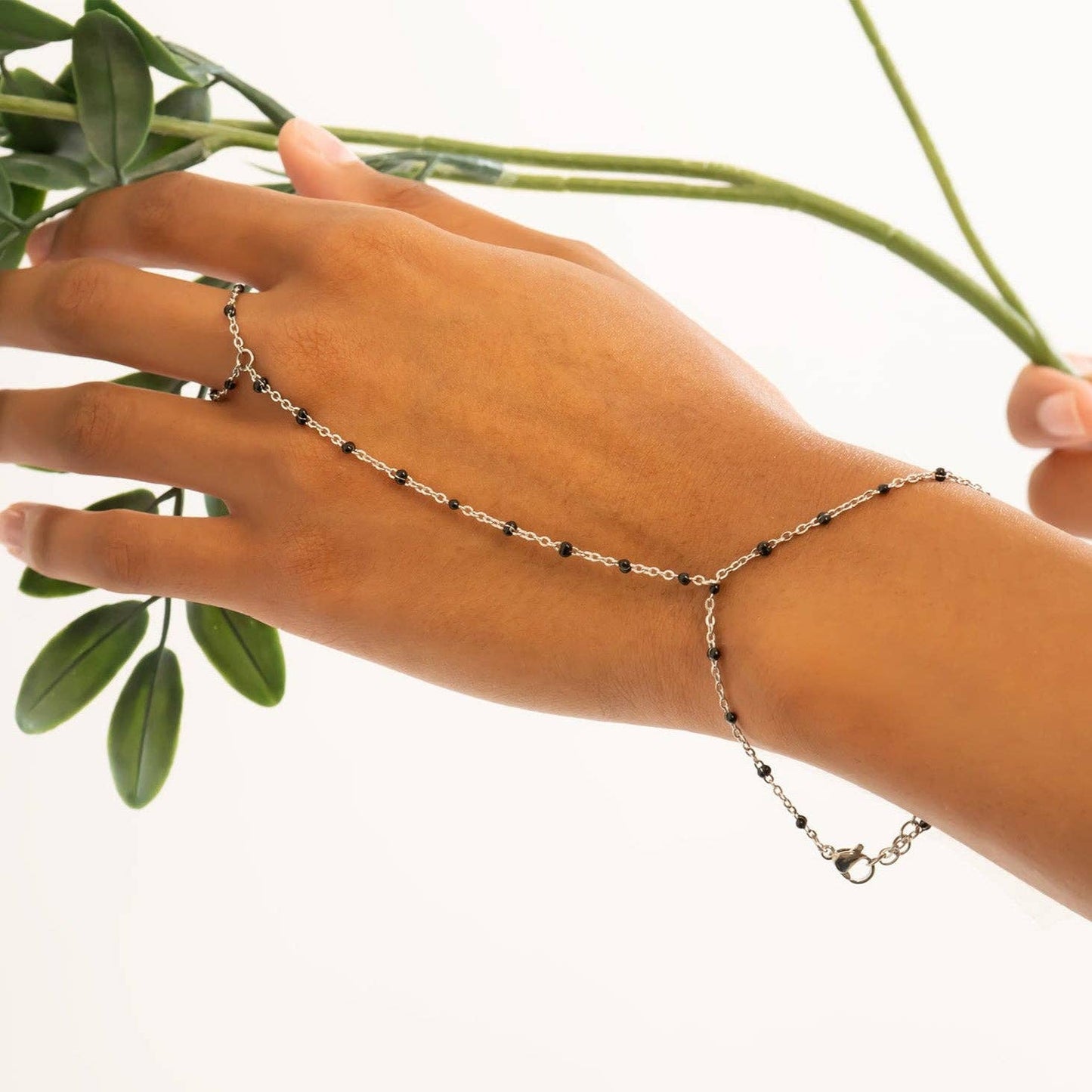 Black Beaded Hand Chain