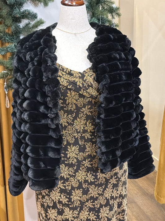 Puff fur coat, black