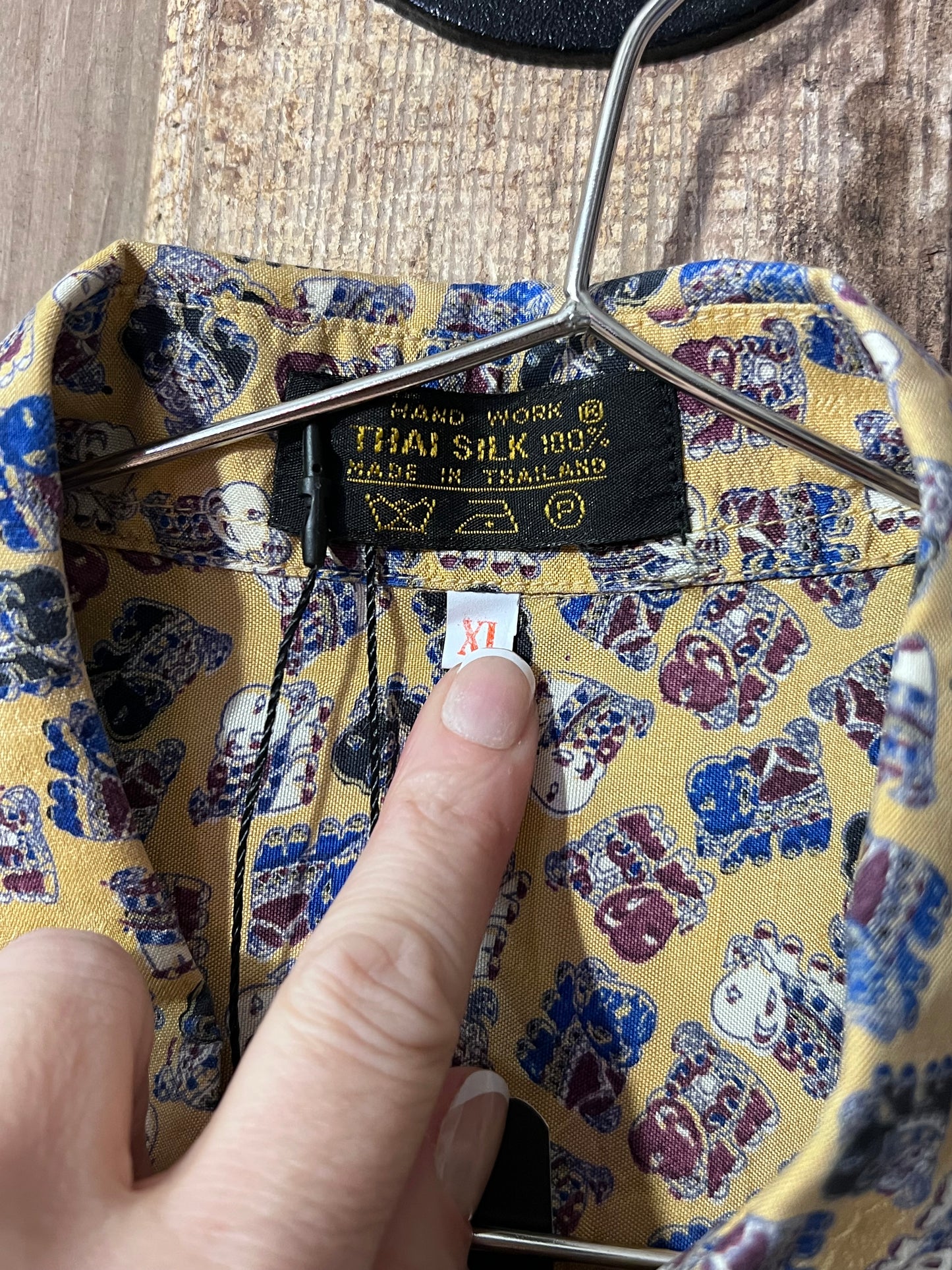 Hard Work Thai Silk Yellow Patterned Button Up Shirt