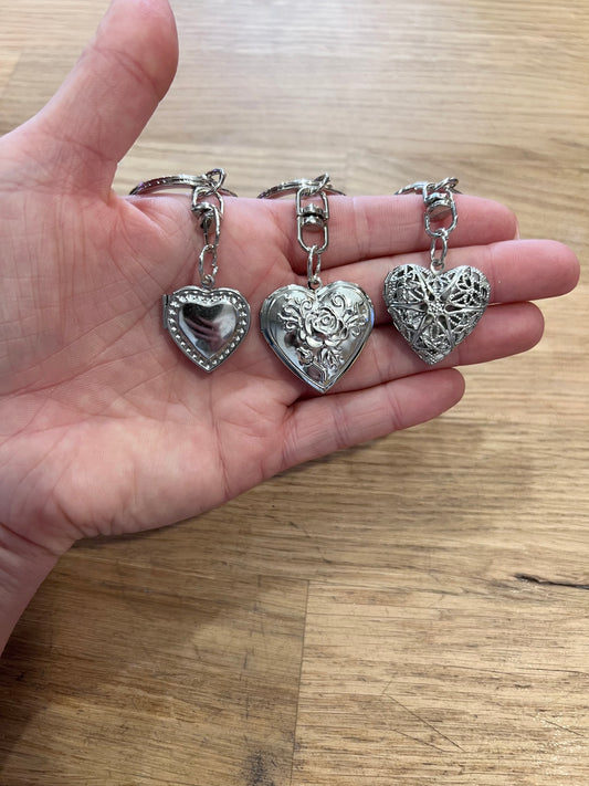 Silver heart locket keychains