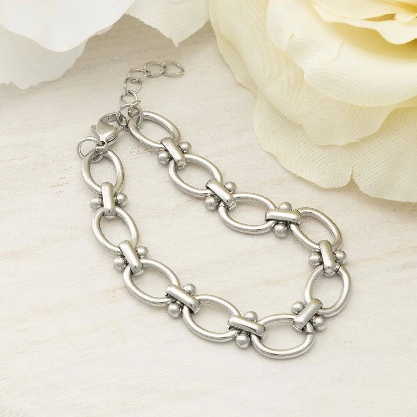 Stainless Steel Round & Bead Chain Bracelet
