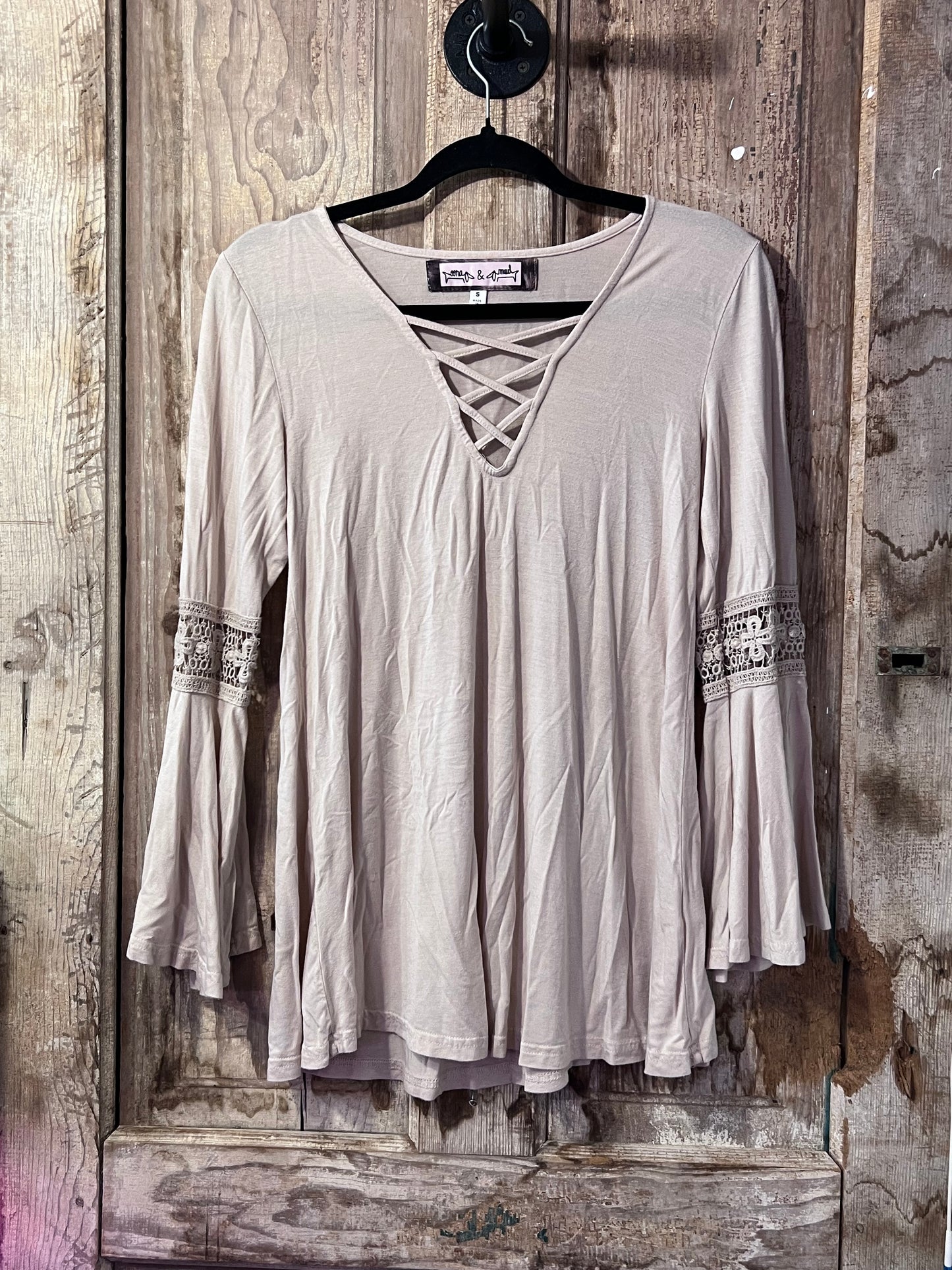 Oona & Maud Beige Criss Cross Blouse