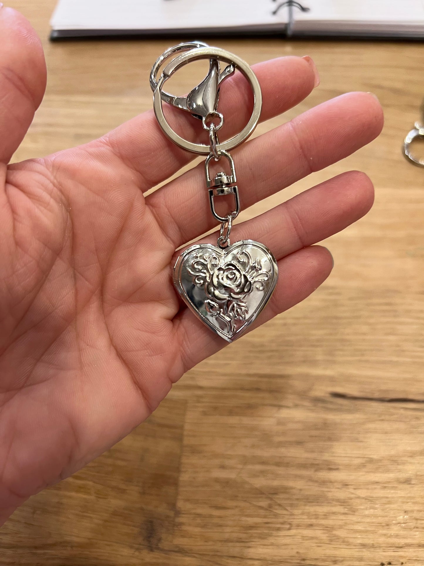 Silver heart locket keychains