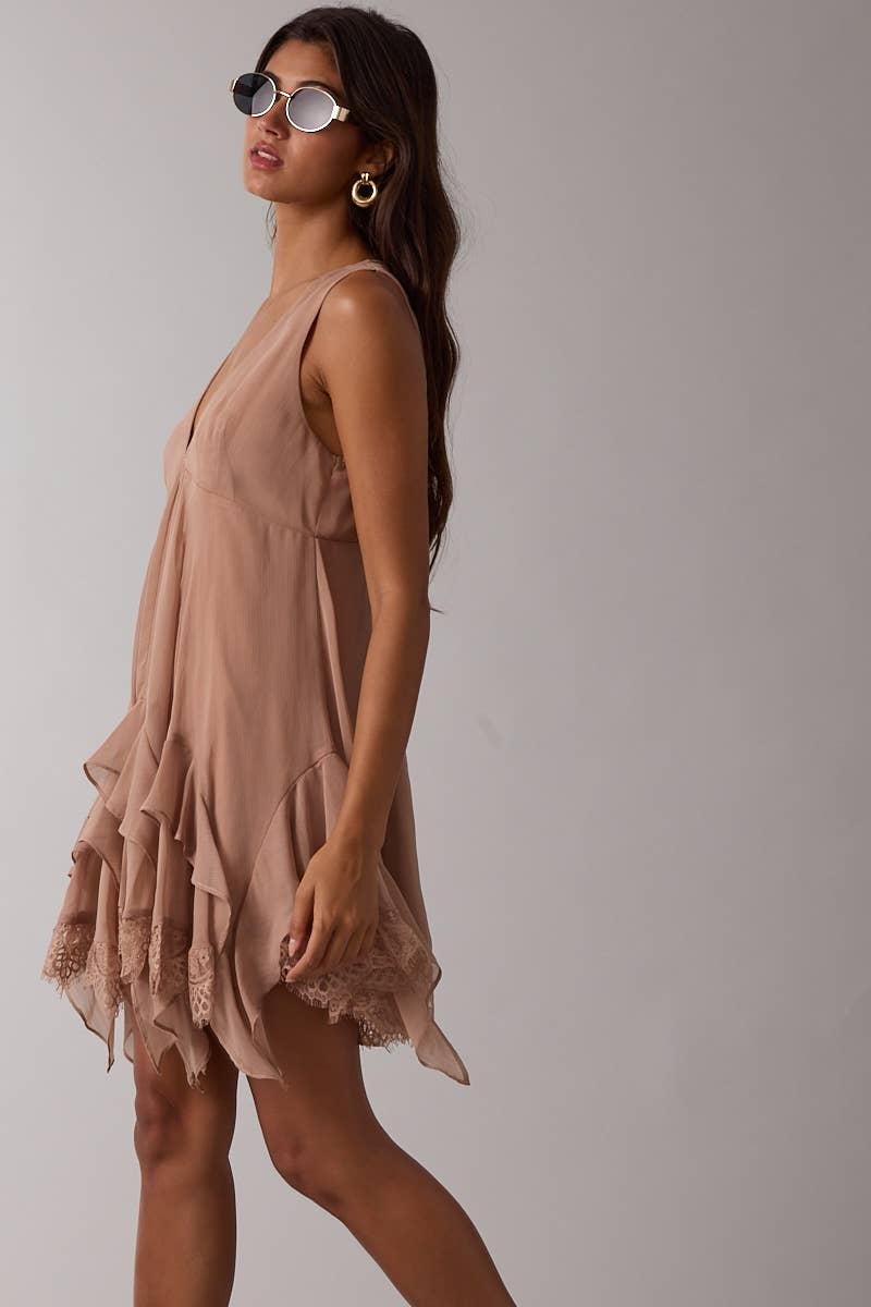 HIGH-LOW DOWN MINI DRESS