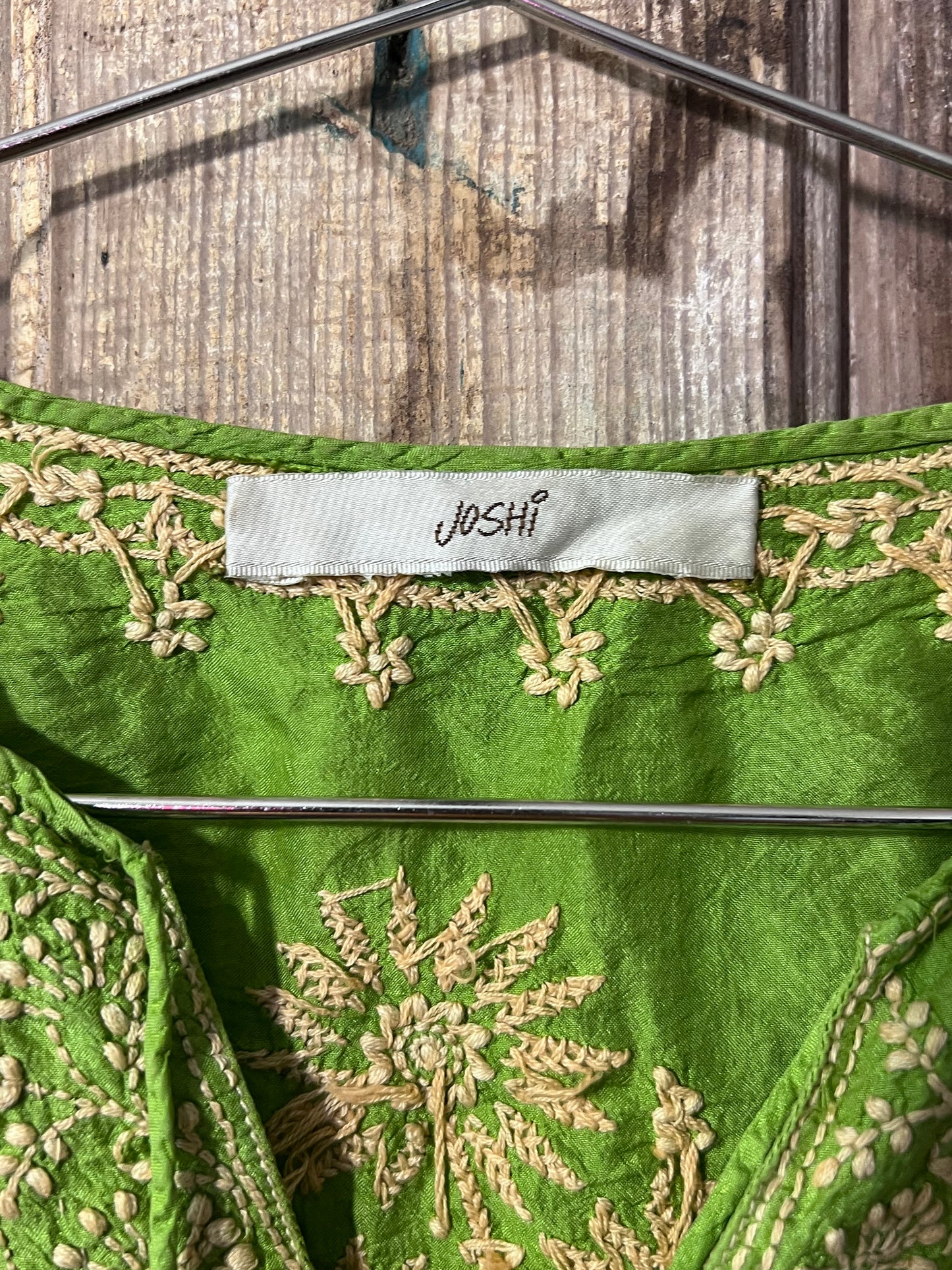 Joshi Green + Gold Embroidered Blouse