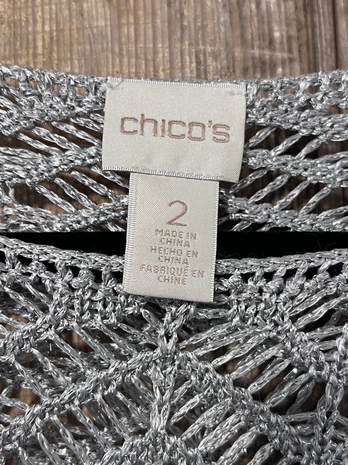 VTG Chico’s Silver Metallic Crochet Long Sleeve Top