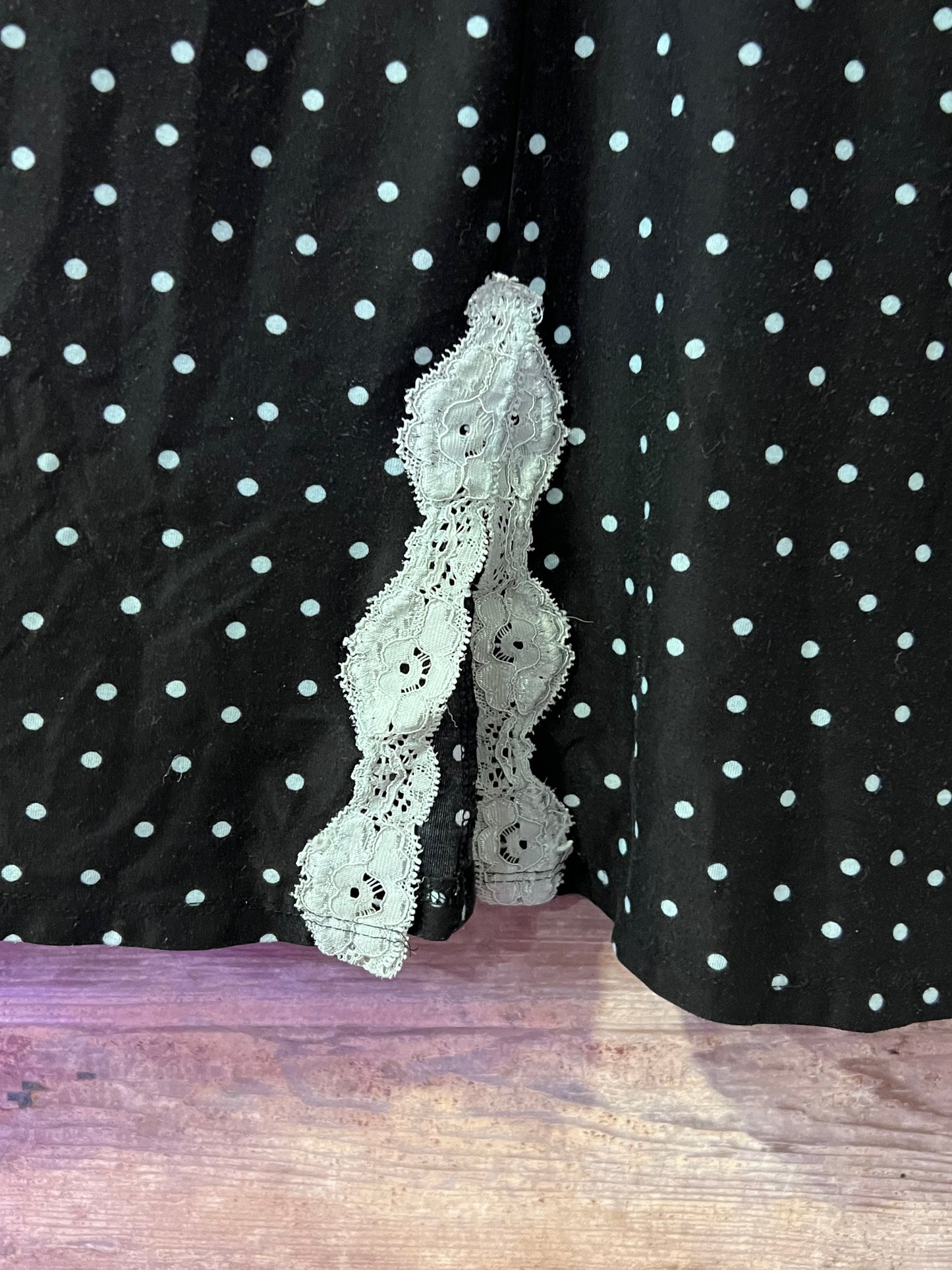 VTG Expressions BLK Polka Dot Lace Trim Slip